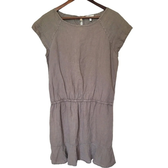 Joie Linen Mini Dress Womens Small Lagenlook Minimalist Beachy Ruffle Neutral - Picture 1 of 7